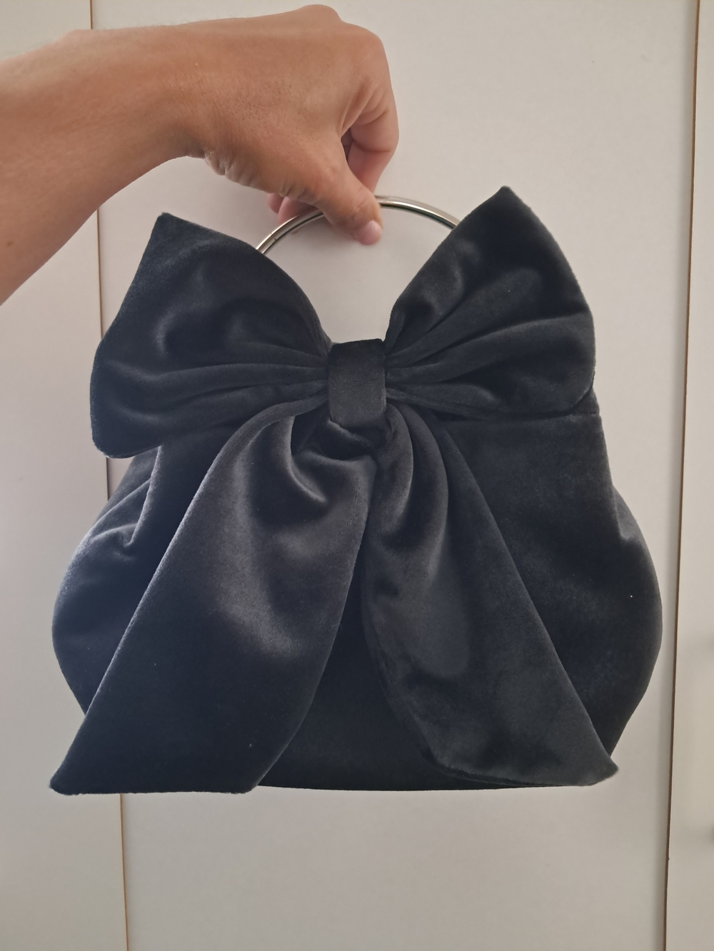 House of Harlow 1960 Black Velvet Bow Top-Handle Clutch